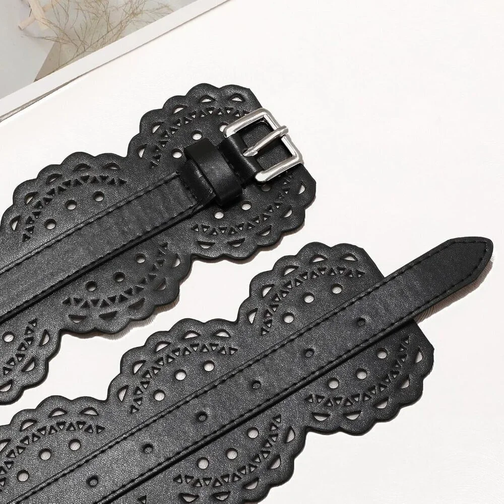 Women's Black Wide Belt For Dresses Vintage Chunky Thick Leather Waist Belt